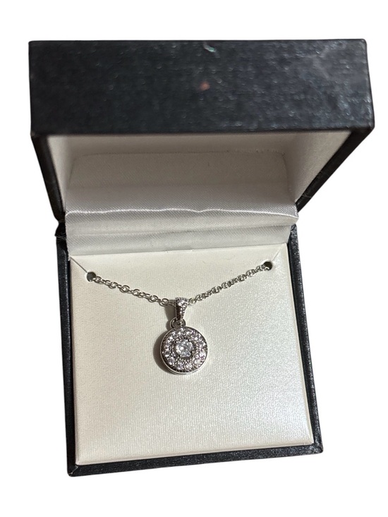 Jewelry - Sterling Silver Plated Round Pavé Halo Pendant Necklace